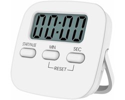 Magnetische keukentimer met groot lcd-scherm, voorzien van stopwatch, luid alarm en afteltimer – Wit