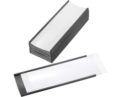 Magnetische labelhouder 14 cm x 5,1 cm met papieren inzetstukken, 10 stuks C-kanaal magnetische archiefkast etiketten plank datakaarthouder borden voor metalen rekken planken whiteboard