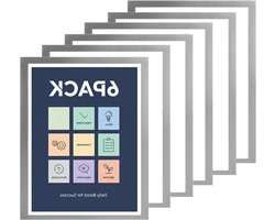 Magnetische lijsten A4 - 6 stuks zelfklevend met magneetsluiting, informatielijsten voor documenten, posters, afbeeldingen en certificaten, waterdichte fotolijst zilveren rand