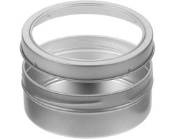 Magnetische opbergdoos met deksel, ronde metalen houder voor koelkast en keuken, stofdicht, transparant kijkvenster, draagbaar, zilverkleurig