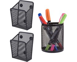 -Magnetische penhouder, 3 stuks, zwart, mesh, opbergmanden, magnetische organizer, met sterke magneet, voor koelkast, keuken, organizer, kantoor, accessoires, opslag, pen, school