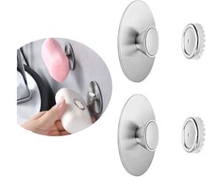 Magnetische zeephouder - zeephouder magneet - Zeephouder magnetische douche - Magnetisch Roestvrij Staal Zeephouder - zeephouder hangend - Muurbevestigde keuken en badkamermagneetzeephouder - RVS muurbeugel-Zonder boren - 2 stuks - Zilver