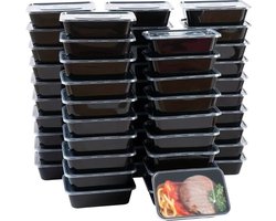 Magnetron bakjes met deksel - 100 stuks Mealprep / Maaltijd bakjes - 750ML - Vershoudbakjes - Plastic bakjes - Diepvriesbakjes - Vaatwasbestendig - Zwart - Recyclebaar - Magnetronbakje - Microgolf - Food container with lid