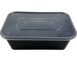 Magnetron Bakjes met Deksel - 750ml- 50 stuks - 750 cc Bakjes - Magnetronbakje - Saladebakje Met Deksel - Zwart Bakje - Tapas - Diepvriesbakjes - Vershoudbakjes - Plastic Bakjes Met Deksel - Vershouddoos - Lunchbox