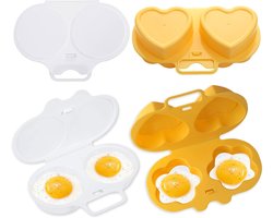 Magnetron Eierkoker - 2 Stuks - Met 2 Holtes - Eierstoompan - Eipocheerder - Kook Er Twee Tegelijk - Magnetron-Eierkoker - Gepocheerde Eier Maker - Eierkoker - Egg Poacher - Hittebestendige Koker - Keukengereedschap - Wit+Geel
