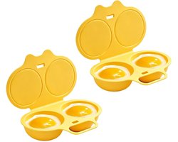 Magnetron Eierkoker - 2 Stuks - Microwave Easy Eggs - Eierstoompan - Eipocheerder - Eierkoker magnetron met 2 Holtes - Eierkoker 2 eieren - Gepocheerde Eier Maker - Egg Poacher - Snel en olievrij koken - Keukenaccessoire - Keukengereedschap - Geel