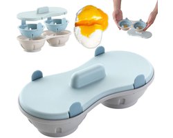 Magnetron Eierkoker - Eipocheerder - Eierstoompan - Kook Er Twee Tegelijk - Maakt 2 Eieren - Egg Poacher - Gepocheerde Eier Maker - Eierkoker - Microwave Egg Boiler - Hittebestendige Koker - Keukengereedschap - Met deksel - PP - Snel Ontbijt - Blauw