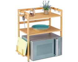 magnetron rek - 67 x 61 x 35 cm - snijplankhouder - 4 haken - keukenrek aanrecht - bamboe