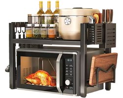 Magnetron Rek - Uitschuifbaar Keuken Opbergrek - Metalen Aanrecht Organizer - Verstelbaar Keukenrek - Carbon Staal Opbergplank - Multifunctioneel Rek - Zwart