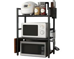Magnetron rek - Verstelbaar Keukenrek - 2-Laags Keuken Organizer - 40-64 cm Breedte - In Hoogte Verstelbaar - Magnetronkast inclusief messenhouder, bestekhoudersnijbordhouder - Keuken organizers - Kruidenrek