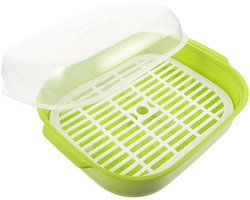 Magnetron Stoompan Opvouwbaar - Magnetron - Stevige Plastic Constructie Groene Kleur Geschikt Voor Stomen Van Dim Sum En Broodjes - 1 Stuk - Keukenapparatuur Voor Huishouden + Green