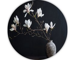 Magnolia wanddecoratie rond - Bloemen schilderij rond - Wandbord Vaas - Muurdecoratie industrieel - Schilderij forex - Muurkunst muurcirkel forex 100x100 cm