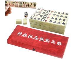 Mahjong Spel Set - Tafelspel Compleet - Gezelschapsspel Avonden - 144 Delige Hars Set - Met 4 Rekjes - Rood