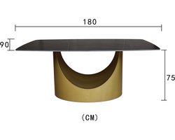 Mailhac Eettafel 180 x 90 cm – Zwart Marmerlook, Gouden Onderstel – Deens Ovaal – Luxe Design