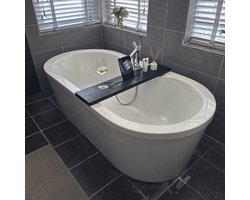 Maison DAM - Badplank zwart hout – 75cm – Hoge kwaliteit – Handmade - Badkamer accessoire – Badrek – Badplank – Zwart – Tablet uitsparing – Telefoon uitsparing