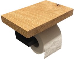 Maison DAM - Toiletrolhouder met eiken plankje - Handgemaakt - Eiken telefoonplankje - Incl. bijbehorende bevestiging- wc rolhouder