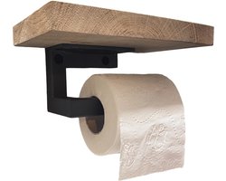Maison DAM - Toiletrolhouder met smoke plankje - Handgemaakt - Eiken telefoonplankje - Incl. bijbehorende bevestiging- wc rolhouder