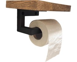 Maison DAM - Toiletrolhouder met terra plankje - Handgemaakt - Eiken telefoonplankje - Incl. bijbehorende bevestiging- wc rolhouder