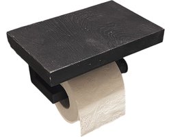 Maison DAM - Toiletrolhouder met zwart plankje - Handgemaakt - Eiken telefoonplankje - Incl. bijbehorende bevestiging- wc rolhouder