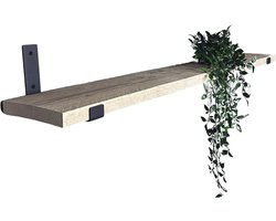 Maison DAM - Wandplank - Steigerhout geborsteld - Zwarte plankdragers - 100cm breed - 20cm diep