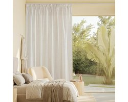 Maison Elara Extra Breed Linnen Gordijn met Plooiband - Set van 1 - 300 cm Breed x 220 cm Hoog - Half-Transparant Beige Woonkamergordijn voor Railsysteem - Boho Stijl