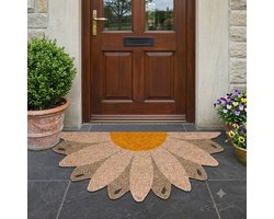 Maison Elara Originele Kokos Deurmat Madeliefje Wit - Halfrond - 70 x 40 cm - Anti-Slip PVC Rug
