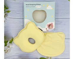 Maison Extravagante - Baby Hoofdkussen Beertje Geel - Orthopedisch - met afneembare kussenhoes - 100% premium katoen - Traagschuim vulling - tegen plat hoofd - met gift box