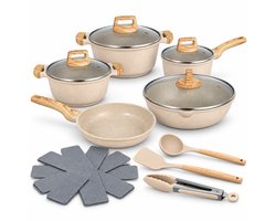 Maison & Kitchen 16-delige Pannenset – PFAS-vrij – Keramische Anti-aanbaklaag – Geschikt voor Inductie – Beige