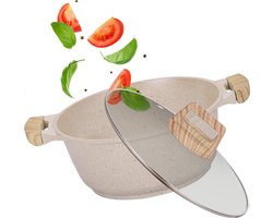 Maison & Kitchen - Braadpan inductie met deksel 28 cm PFAS vrij- braadpannen geschikt voor alle warmtebronnen - Bakpan - Kookpot - Kookpotten - Beige Japandi