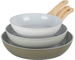 Maison & Kitchen - Koekenpan Inductie Koekenpannenset PFAS vrij serie - 3 delig pan - inductie pannen Ø 20, 24 & 28 cm - koekenpannen - Keramische Pannenset - Gray Olive Green