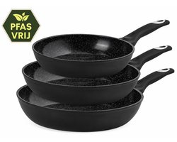 Maison & Kitchen Koekenpannenset Inductie 3-Delig - Koekenpan 20, 24 & 28 cm - PFAS Vrij - Anti-Aanbak Marmercoating - Alle Warmtebronnen - Vaatwasserbestendig - Zwart