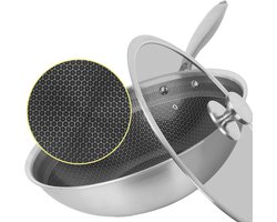 Maison & Kitchen Wokpan Ø28 cm - PFAS vrij - Inductie, Elektrisch, Keramisch & Gas - RVS Honingraat Anti Aanbak pan - Keramische Coating