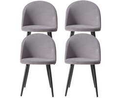 Maison Nordique - Eetkamerstoelen set van 4 - Stoelen eetkamerstoelen - Eetkamer stoelen - Zwarte metalen poten - Fluweel grijs