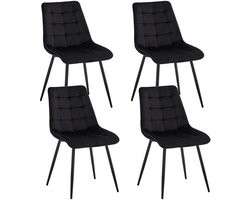Maison Nordique - Eetkamerstoelen set van 4 - Stoelen eetkamerstoelen - Stoelen set van 4 - Fluweel - Ijzeren poten - Zwart
