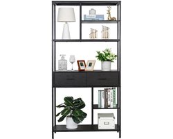 Maison Nordique - Kast - Boekenkast - Ladekast - Keukenkast - Wandmeubel - Met 2 lades - Vakkenkast - 30x90x180CM - Stevig - Zwart