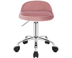 Maison Nordique - Kruk op wielen - Werk kruk - Kruk - Velvet - Lage rugleuning - In hoogte verstelbaar - Ergonomisch - Roze