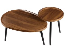 Maison Nordique - Salon tafel - Salontafels - Salontafel rond - Zwarte poten - Japandi - Bijzettafels - 2 tafels - Bruin