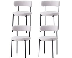 Maison Nordique - Stoelen - Eetkamerstoelen set van 4 - Eetkamerstoelen - Scandinavische - Zwarte Poten - Teddy stof - Grijs
