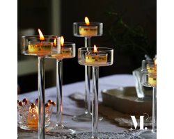 MAISONÉ Glazen Kandelaars & Waxinelichthouders – Set van 3 Kaarsenhouders Glas – Luxe Kandelaar voor Interieurdecoratie – Transparant – 11, 14 & 17 cm