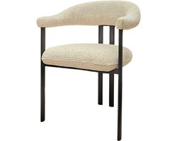 Maizu - Eetkamerstoel Essenza - Set van 4 - Moderne Design - Zwart Metaal & Crèmekleurige Bouclé Stof
