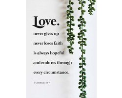 MajesticAlly metalen wandbord | A3-formaat | Love Never Gives Up | Metal Deco | Christelijke decoratie | Cadeau