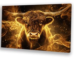Majestueuze gouden Schotse hooglander - Schotse hooglander muurdecoratie - Schilderij op canvas hooglander - Hyperrealisme - Wanddecoratie landelijk - Canvas schilderij woonkamer - canvas 100x75 cm