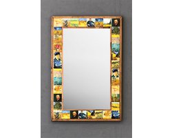 MAK40- Wandspiegel - Wanddecoratie - Van Gogh – Woonaccessoires - Home - Huisspiegel - Ingelijst Natuursteen Mozaïekfiguur - Spiegel - 43X63 cm. - Verjaardagscadeau – Wonen - Met lijst - Vierkant - Multi - Geel - Blauw - Oranje - Groen