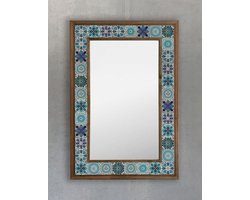 MAK40- Wandspiegel - Wanddecoratie - Woonaccessoires - Home - Huisspiegel - Ingelijste Natuurstenen Mozaïekfiguur - Spiegels - 43X63 cm. Melisa – Verjaardagscadeau – Wonen - Multi - Met lijst - Hout - Wit - Blauw - Bruin - Rechthoek