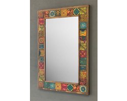MAK40 - Wandspiegesl - Wanddecoratie - Woonaccessoires - Huisspiegel - Home - Handgemaakt - Natuursteen Mozaïekfiguur - Spiegel - 63X43 cm.– Verjaardagscadeau – Wonen - Geel - Oranje - Blauw - Groen - Bruin - Multi - Vierkant - Met lijst