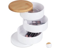make organizer - rond - draaibaar - sieradendoos - bamboe - wit