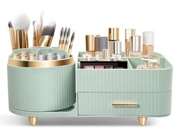 Make-up cosmetica-organizer, 360 graden draaibaar, multifunctionele cosmetica-opslag, beauty-organizer voor kaptafel, badkamer en slaapkamer, met multifunctionele kleine lade (groen)