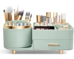 Make-up Cosmetica-organizer, 360 graden draaibaar, multifunctionele cosmetica-opslag, beauty-organizer voor kaptafel, badkamer en slaapkamer, met multifunctionele kleine lade (groen)