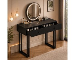 Make-up Dressing Table met Spiegels en 2 Laden, Vrijstaand Bureau voor Slaapkamer, Modern Beauty Station in Zwart