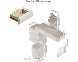 Make-up Kaptafel Set met LED Spiegel en PU-Lederen Kruk 143 x 41 x 76 cm – Moderne Opberg Kaptafel voor Slaapkamer, Beauty Organizer & Make-up Station – Pauwhome